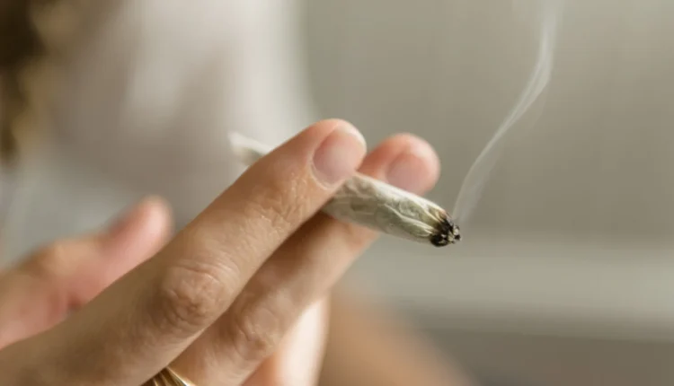 Hand of woman smoking marijuana joint