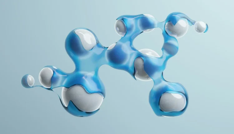a blue and white object floating in the air